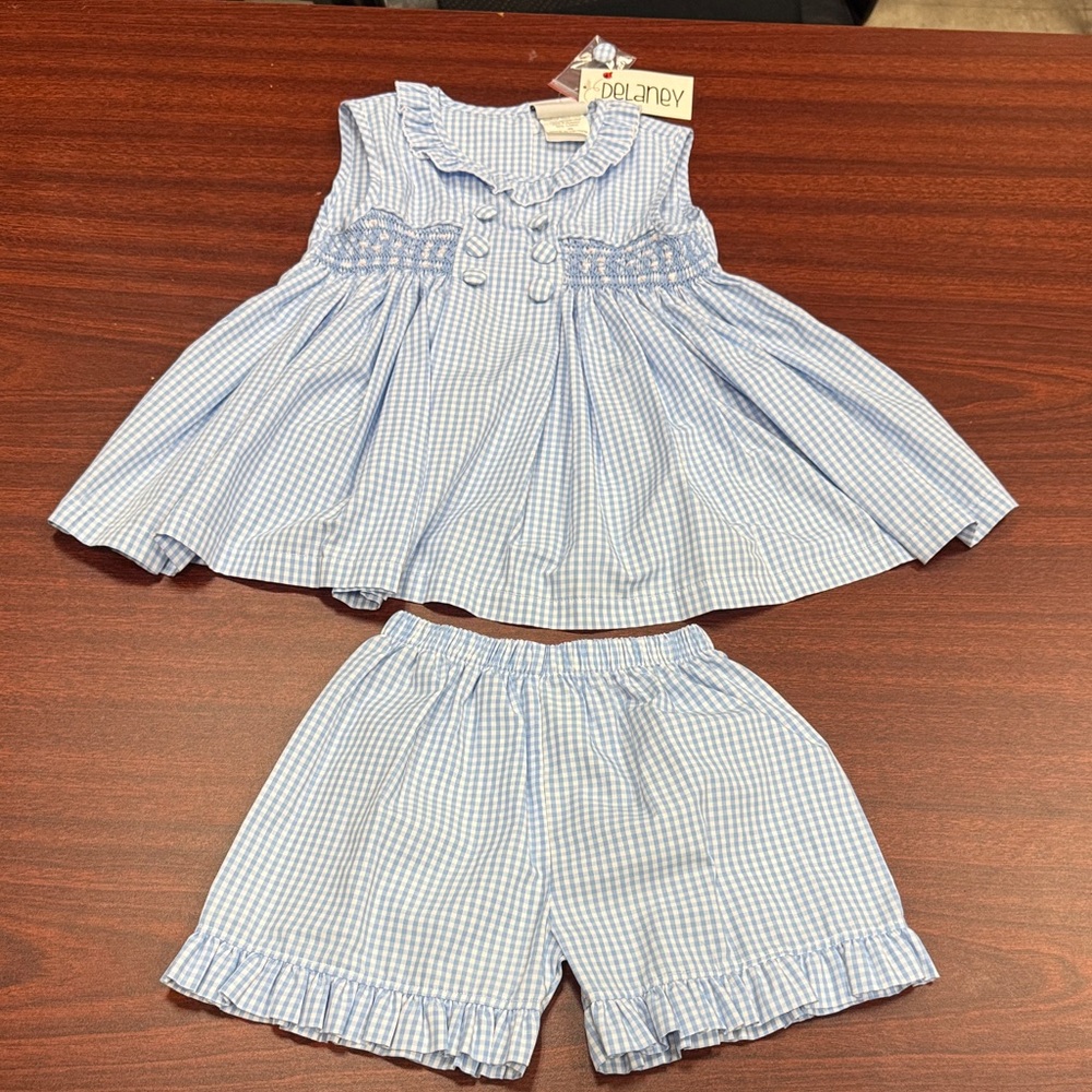 Blue Gingham Baby Dress and Shorts Set